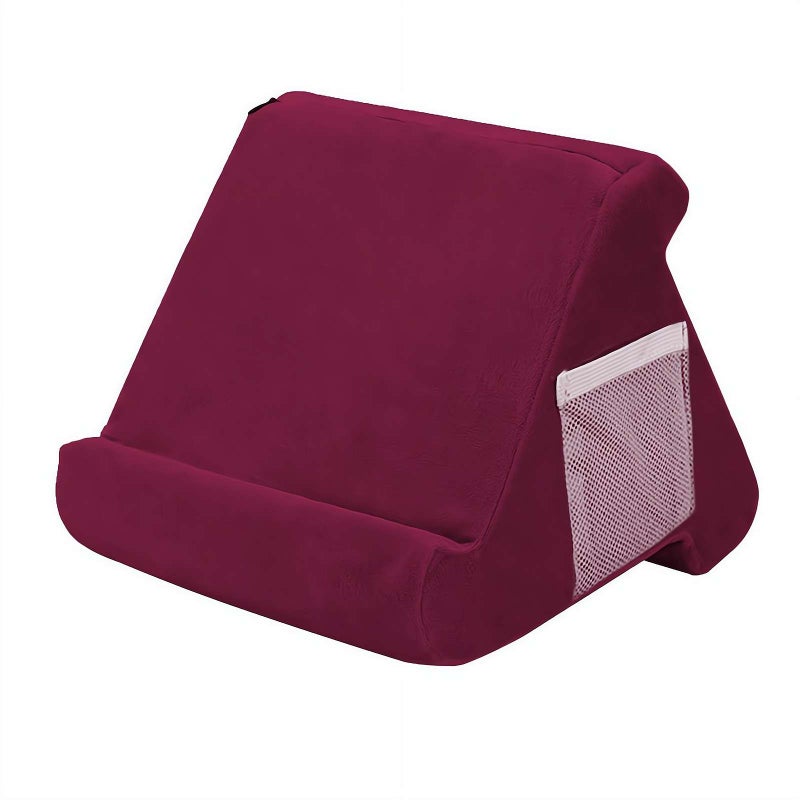 Linen-Cotton Pillow Tablet Phone Holder – Soft Foam Cushion Stand with Side Pocket, Compatible with 4-13 Inch iPad/Kindle/iPhone, Hands-Free for Home/Office/Travel (red) - Image 1